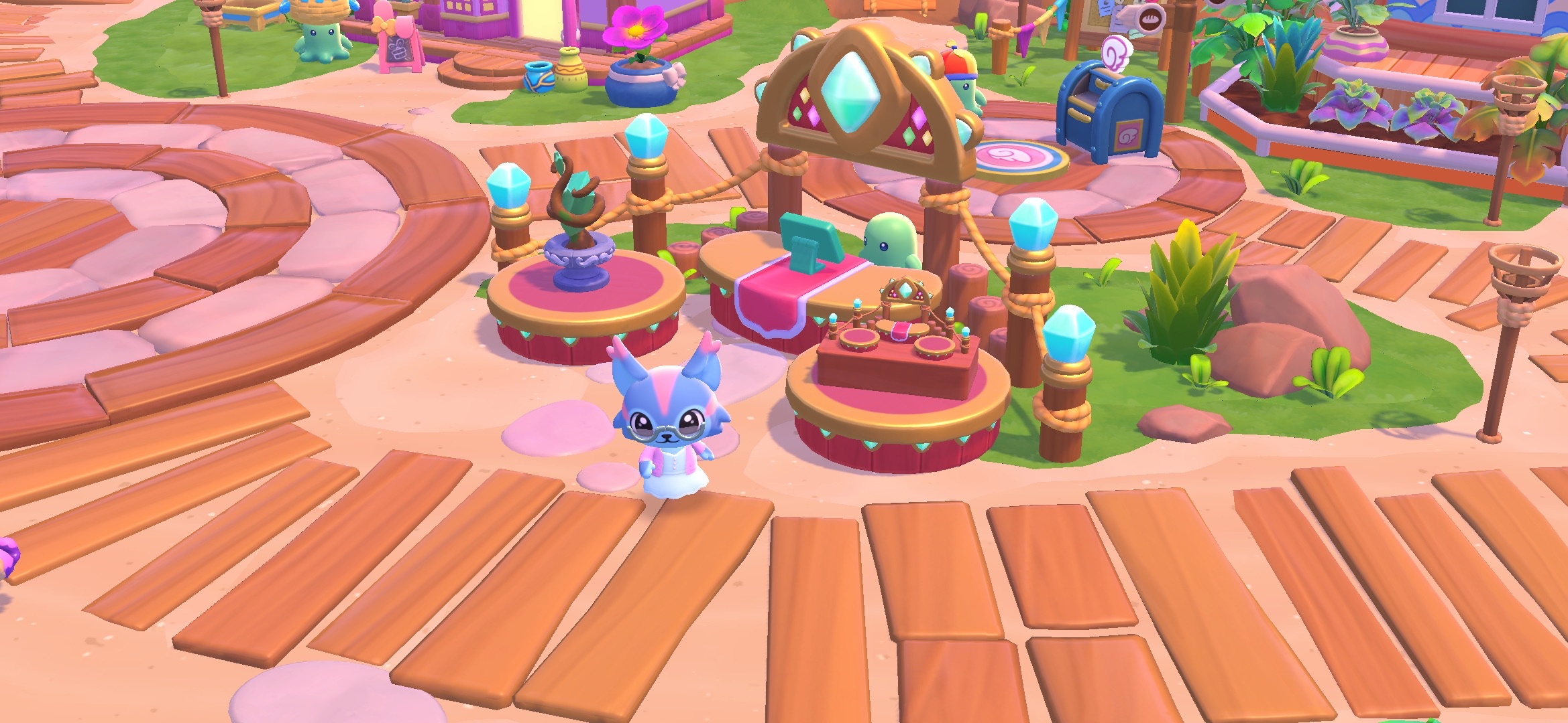 Hello Kitty Island Adventure avatar standing in front of the event booth for Imaginarium Celebration