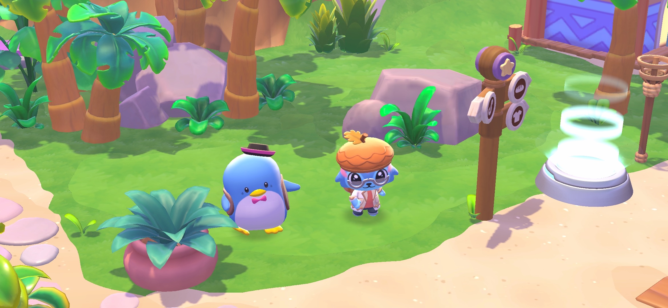 Hello Kitty Island Adventure avatar hanging out with Tuxedosam to represent the 'Fashion Frenzy Fun' quest.