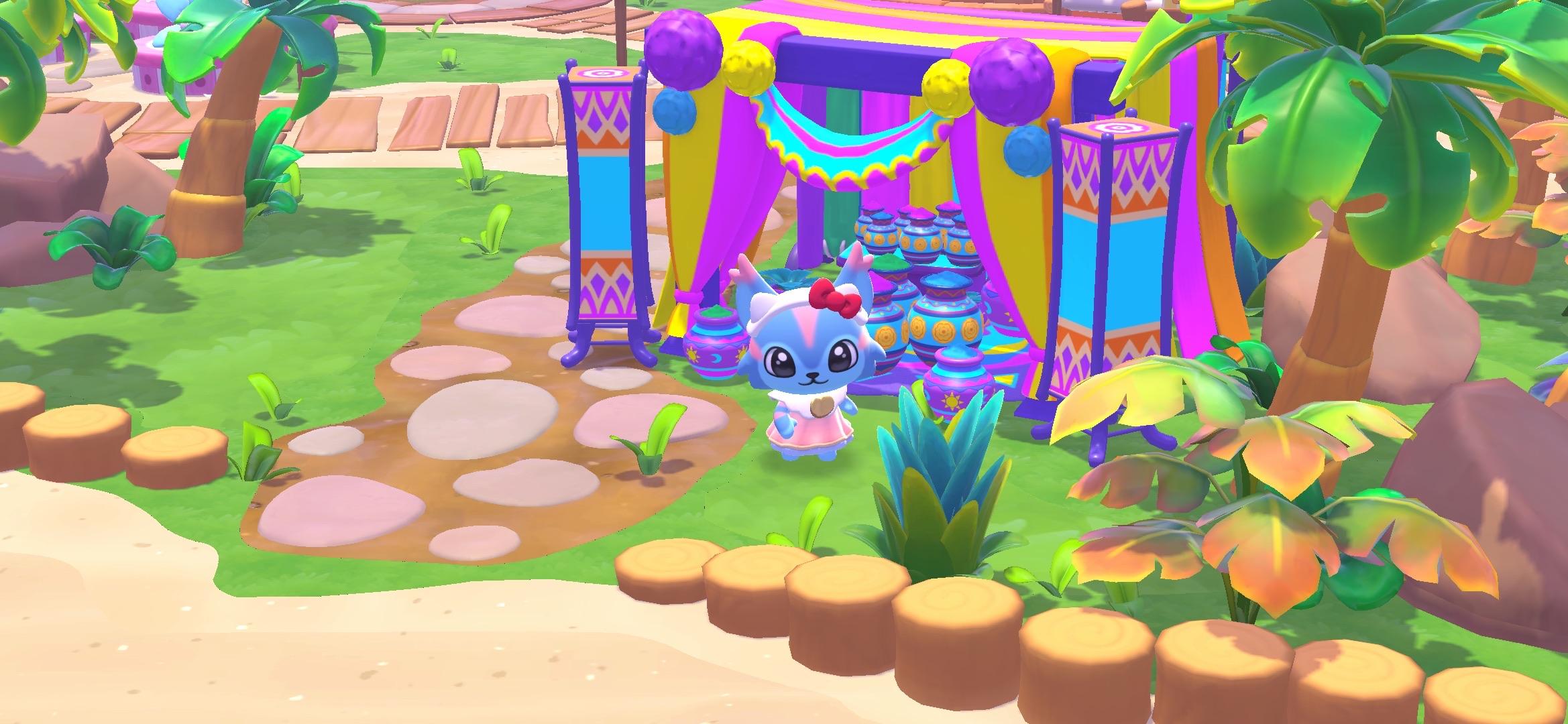 Hello Kitty Island Adventure avatar standing at the Colorblaze Carnival.