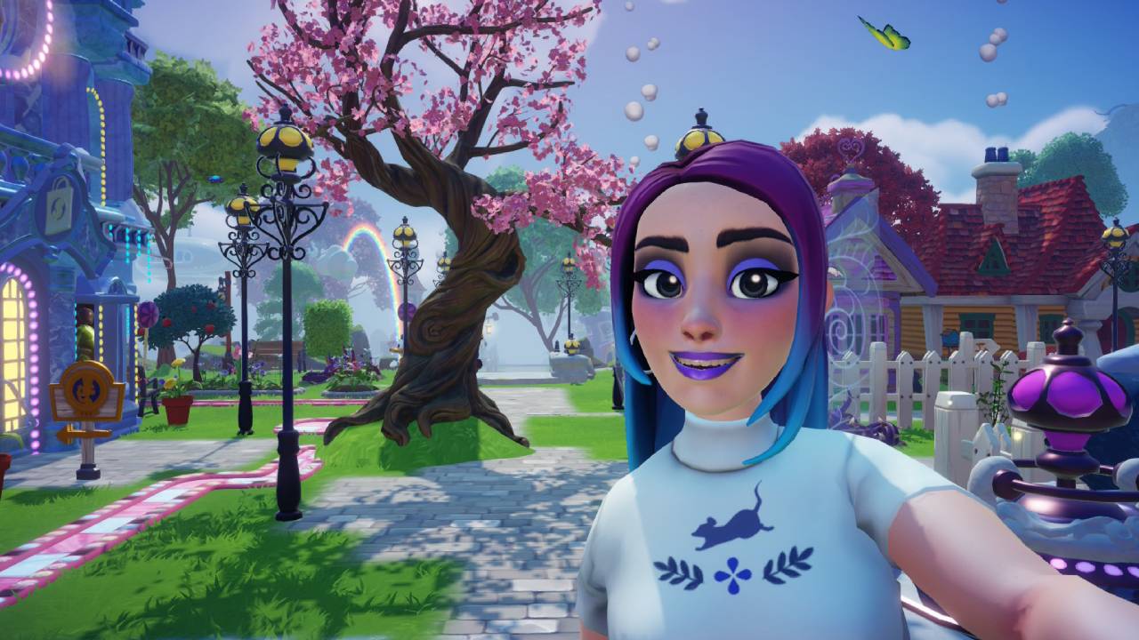 Disney Dreamlight Valley avatar taking a selfie with the Blossom Tree Critter Home reward from the Elements of Nature Star Path.