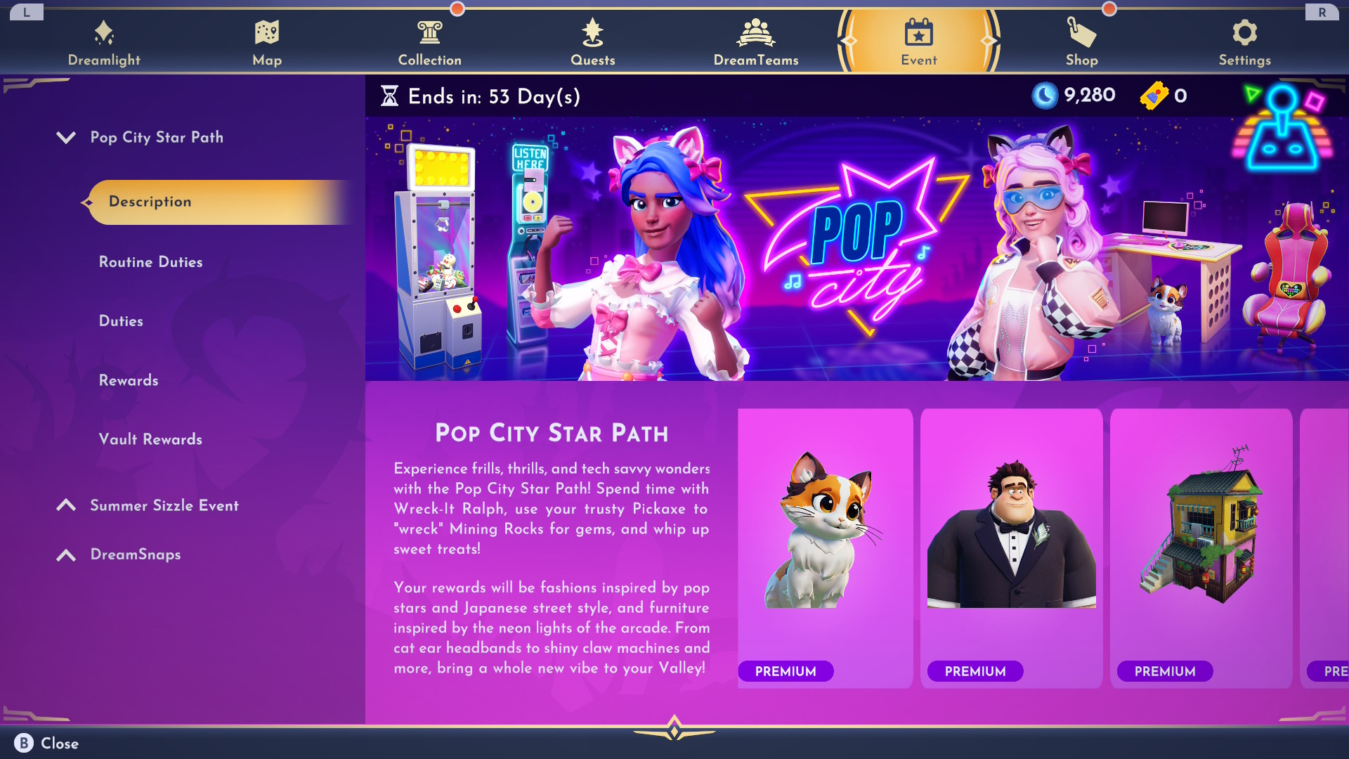 Disney Dreamlight Valley description for the City Pop Star Path event.