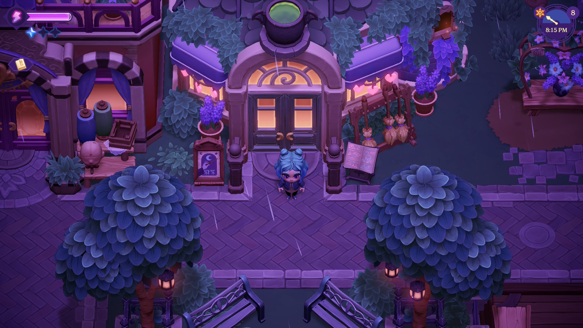 Moonlight Peaks avatar standing just outside the Webb of Wonders shop in town for 'The Quest For Mana'.