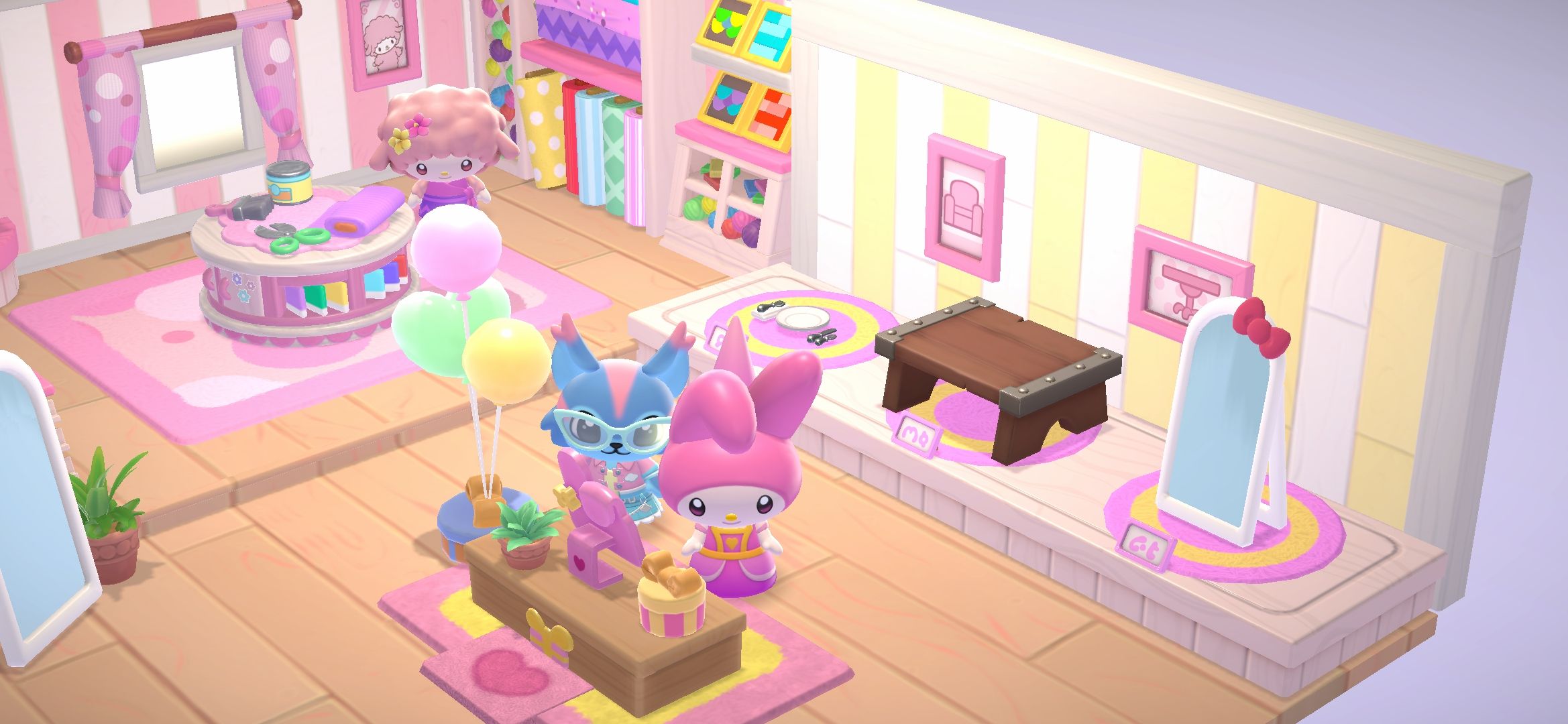 Hello Kitty Island Adventure avatar standing next to My Melody in her shop for the beginning of the 'In Good Order' quest.